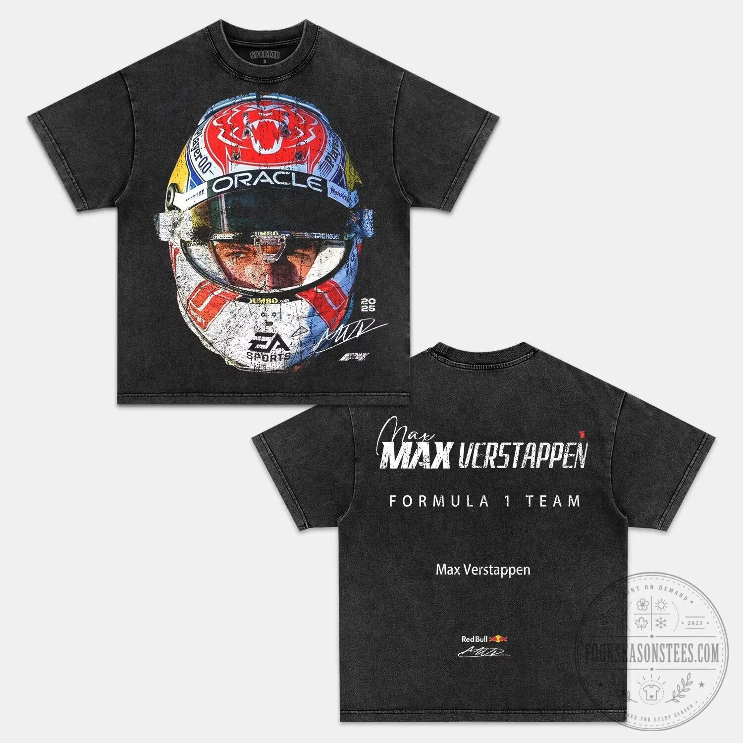 Formula 1 Graphic T-Shirt Featuring Max Verstappen's Racing Helmet Design
