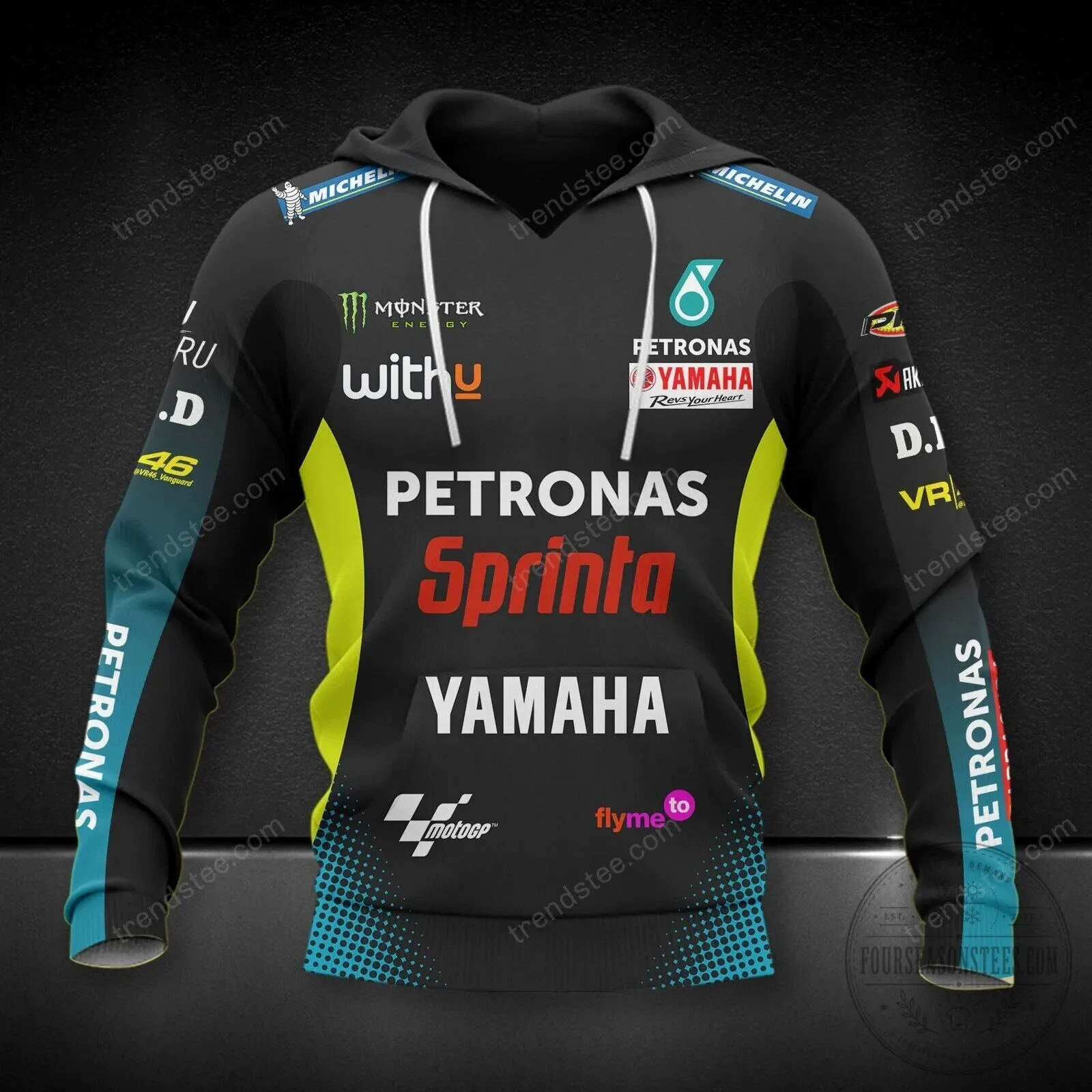 Yamaha Petronas Sprinta Racing Team Black and Neon Green Hoodie