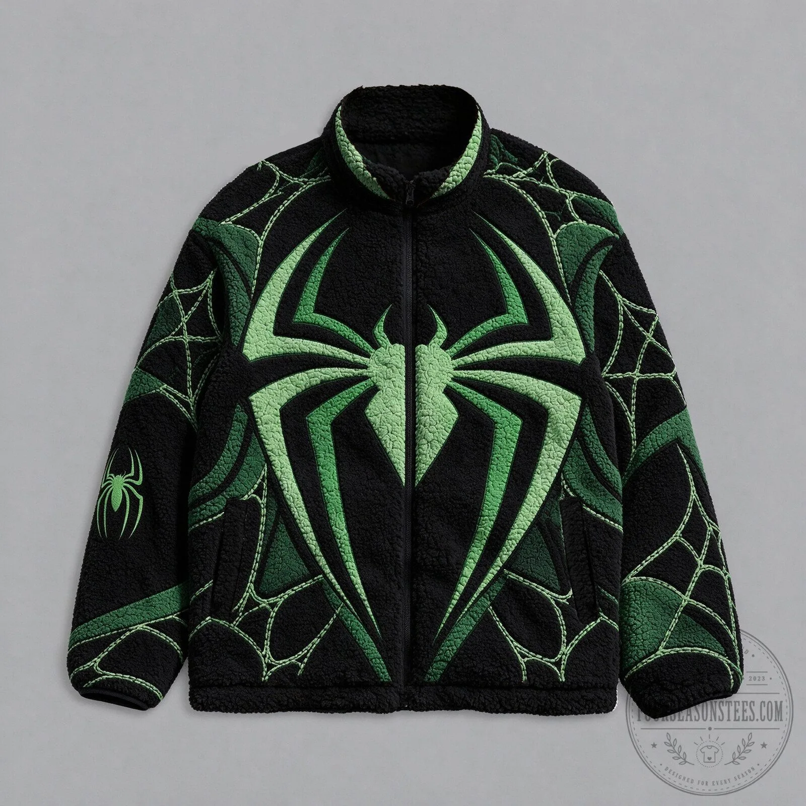Spider-Man Green Spider Logo Black Sherpa Jacket 5 Spider-Man Green Spider Logo Black Sherpa Jacket