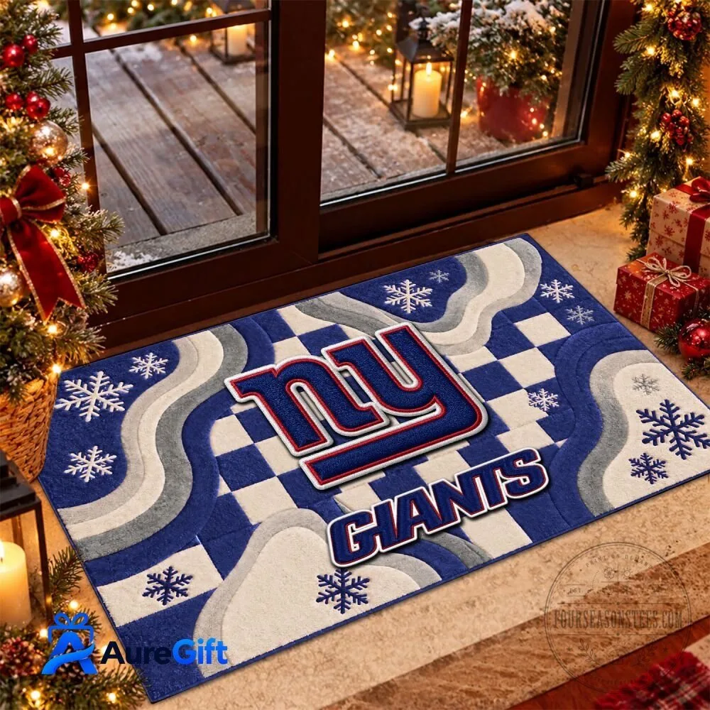 New York Giants Christmas Snowflake Checkered Pattern Doormat