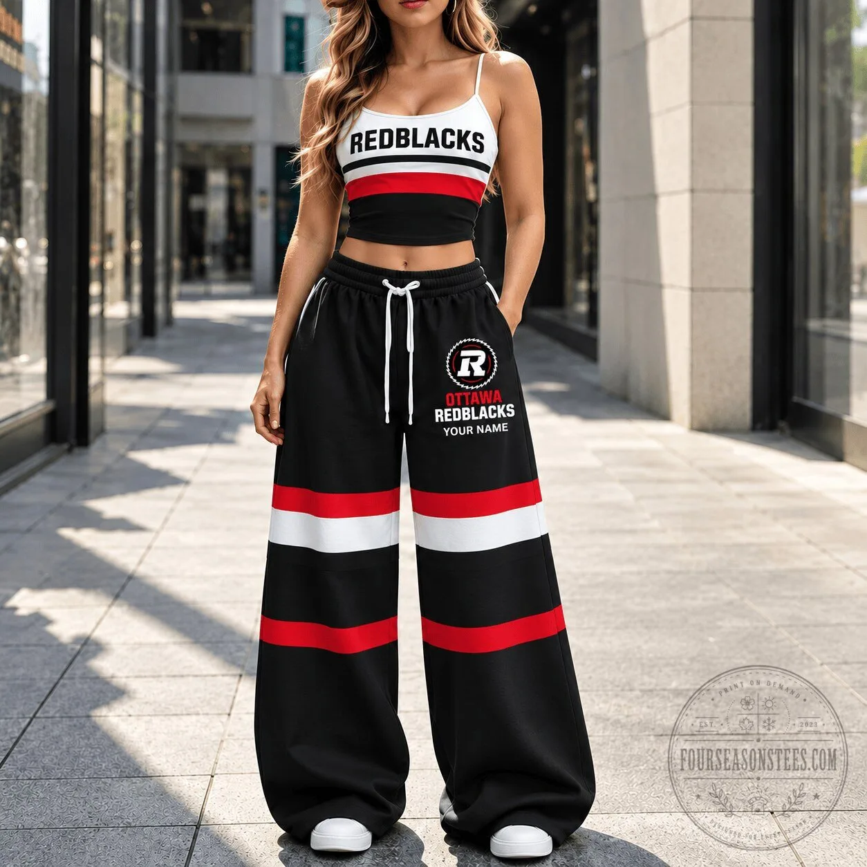 Ottawa Redblacks CFL Spaghetti Strap Crop Top and Wide Leg Pants Set