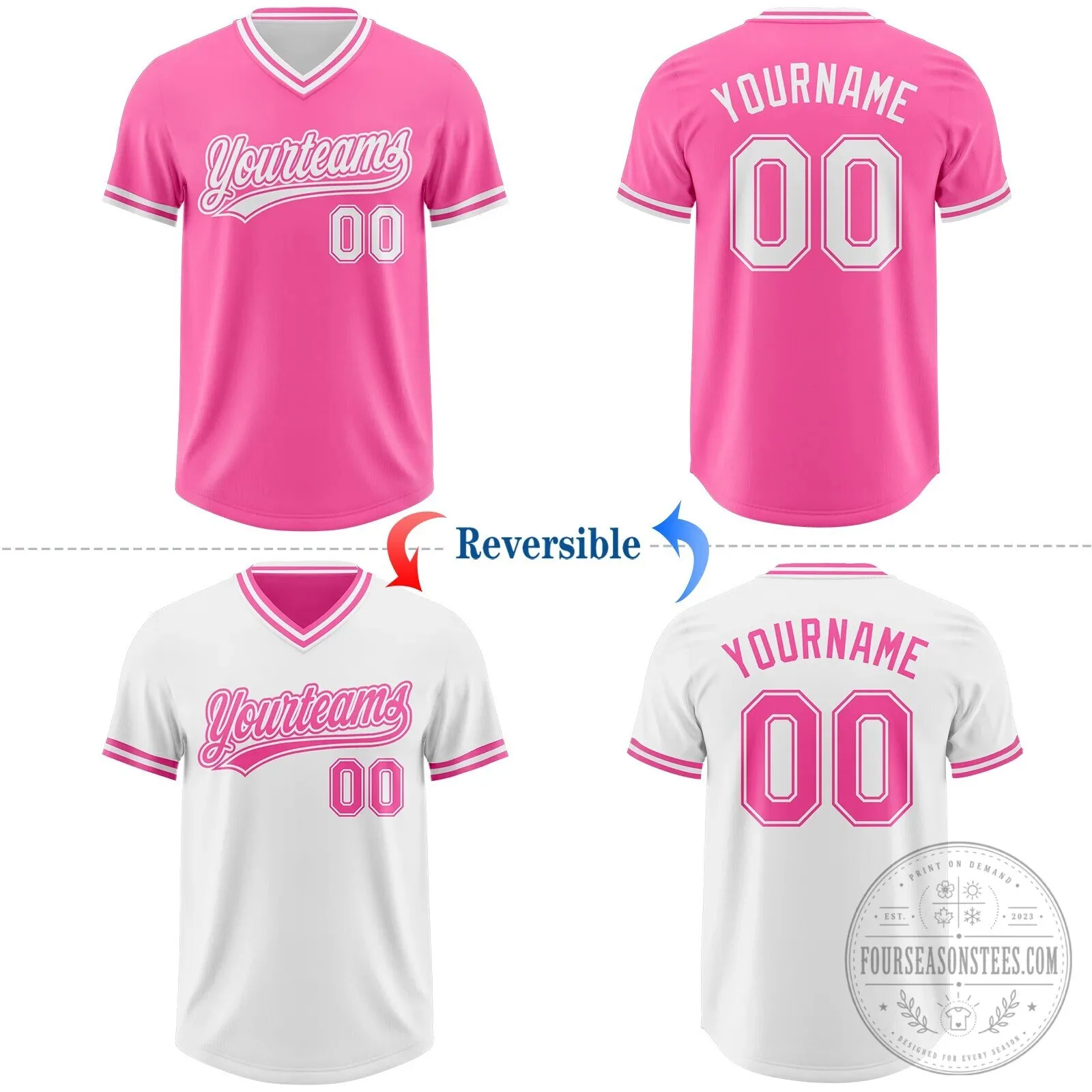 Custom Pink White Reversible Pullover Baseball Team Jersey Shirt 12 Custom Pink White Reversible Pullover Baseball Team Jersey Shirt