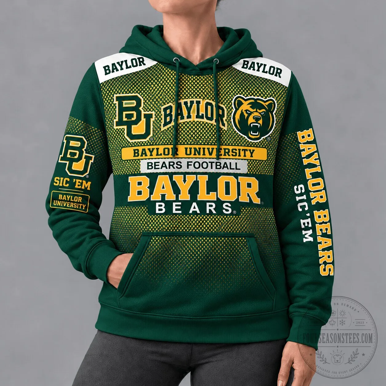 Baylor Bears Football Sic 'Em Green and Gold Team Spirit Hoodie