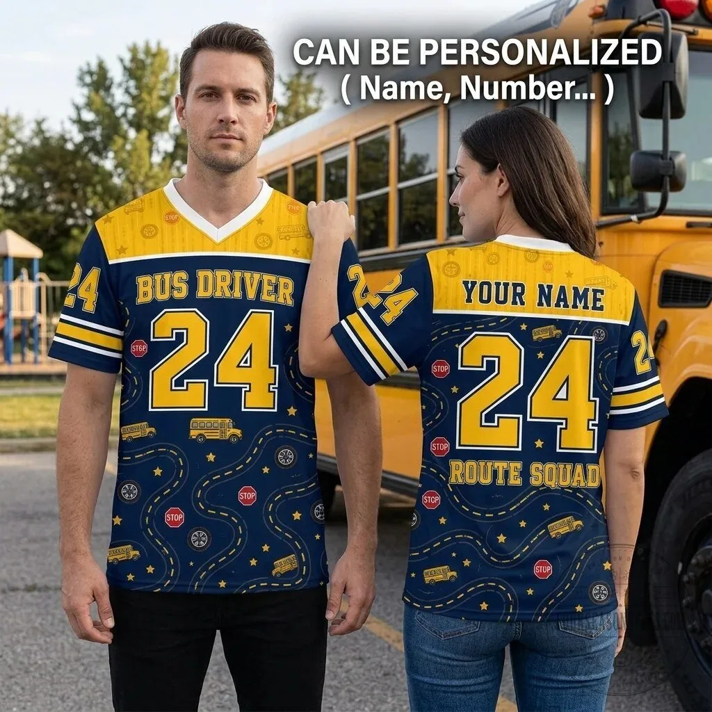 Personalized School Bus Driver Route Squad Custom Name Number Football Jersey