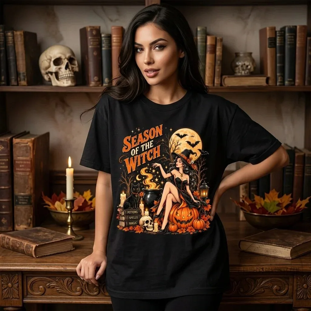 Season Of The Witch Halloween Pin Up Witch Graphic T-Shirt