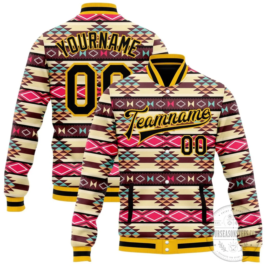 Southwestern Aztec Geometric Pattern Varsity Jacket Southwestern Aztec Geometric Pattern Varsity Jacket