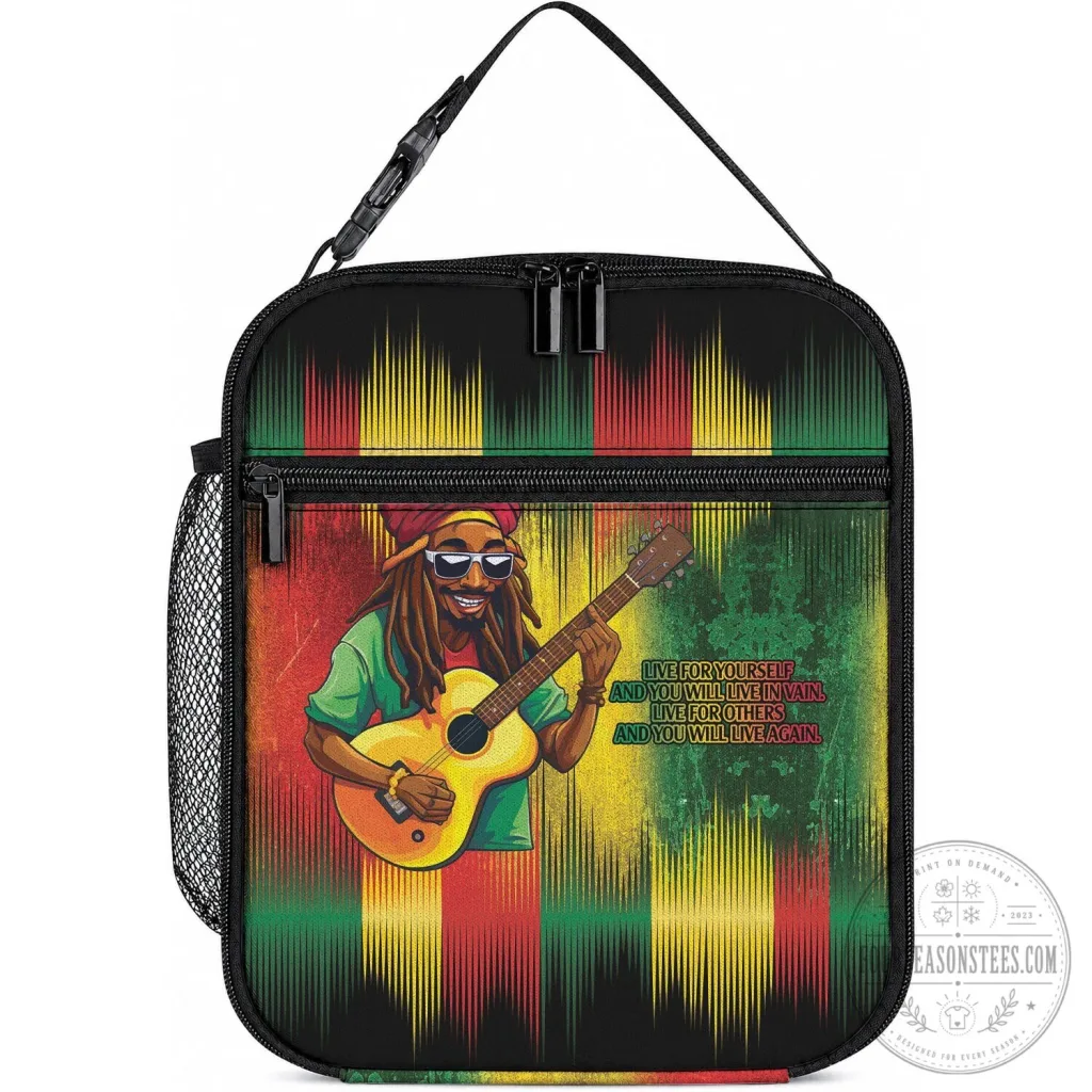 Bob Marley Reggae Music Legend Insulated Lunch Bag with Guitarist Design