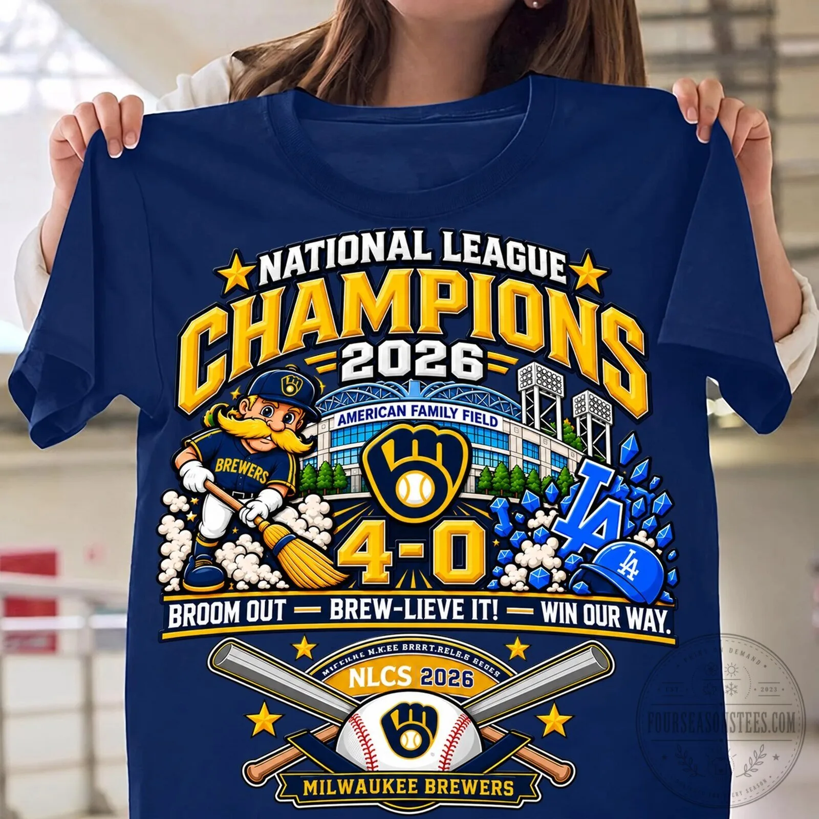 Milwaukee Brewers National League Champions 2026 Broom Out Brew-Lieve It T-Shirt