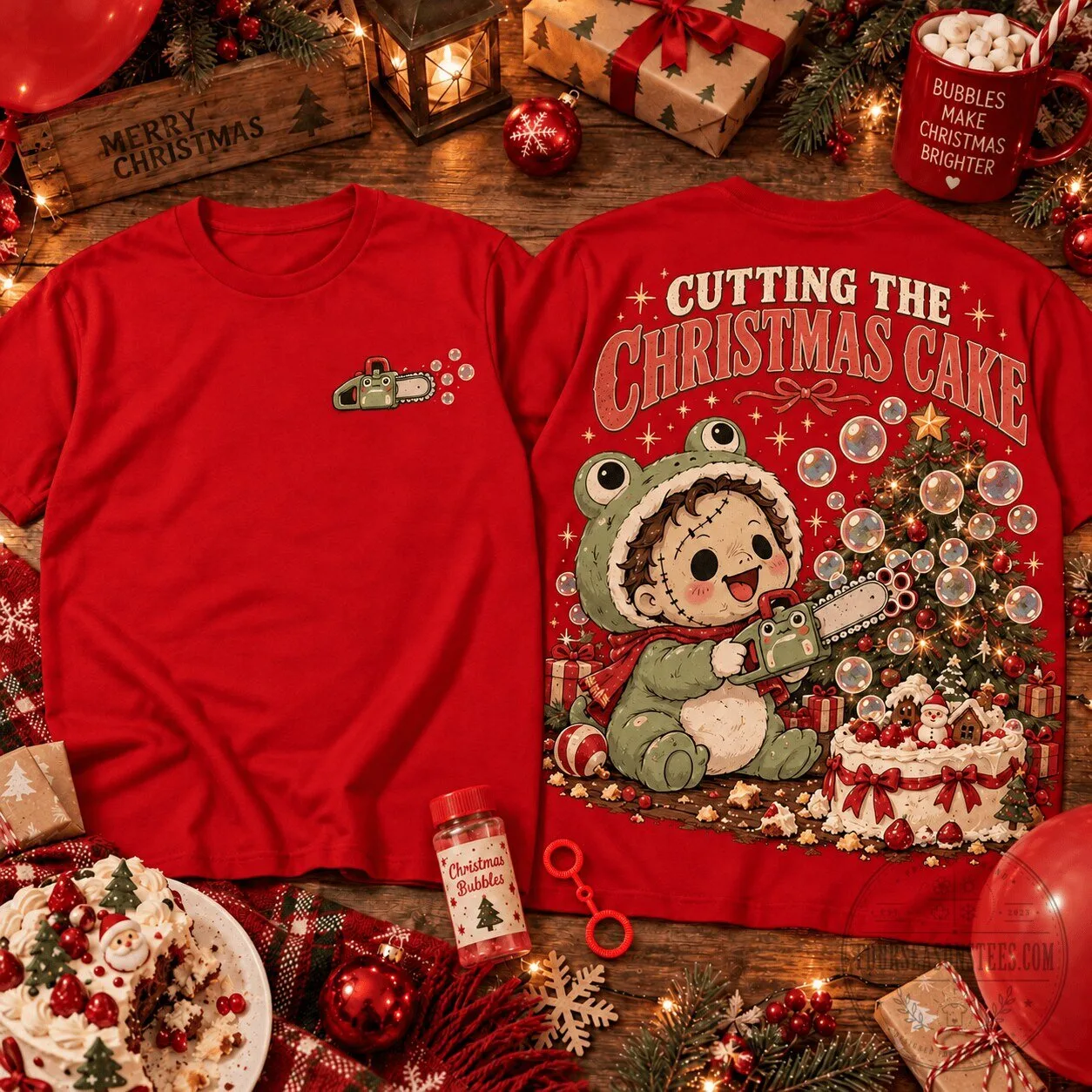 Cute Chibi Leatherface Christmas Cake Horror T-Shirt
