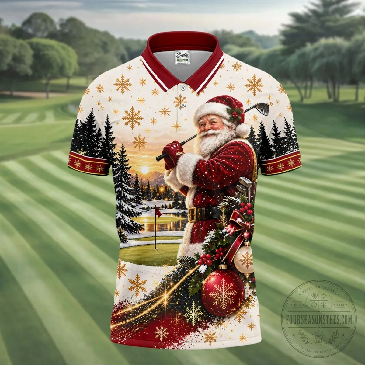Vintage Santa Claus Christmas Golfing Landscape Polo Shirt 14 Vintage Santa Claus Christmas Golfing Landscape Polo Shirt