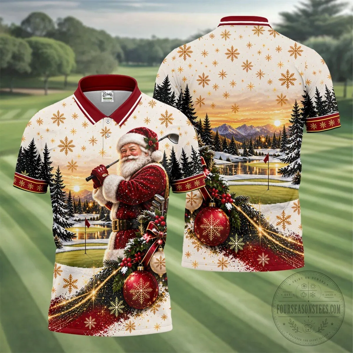 Vintage Santa Claus Christmas Golfing Landscape Polo Shirt 15 Vintage Santa Claus Christmas Golfing Landscape Polo Shirt