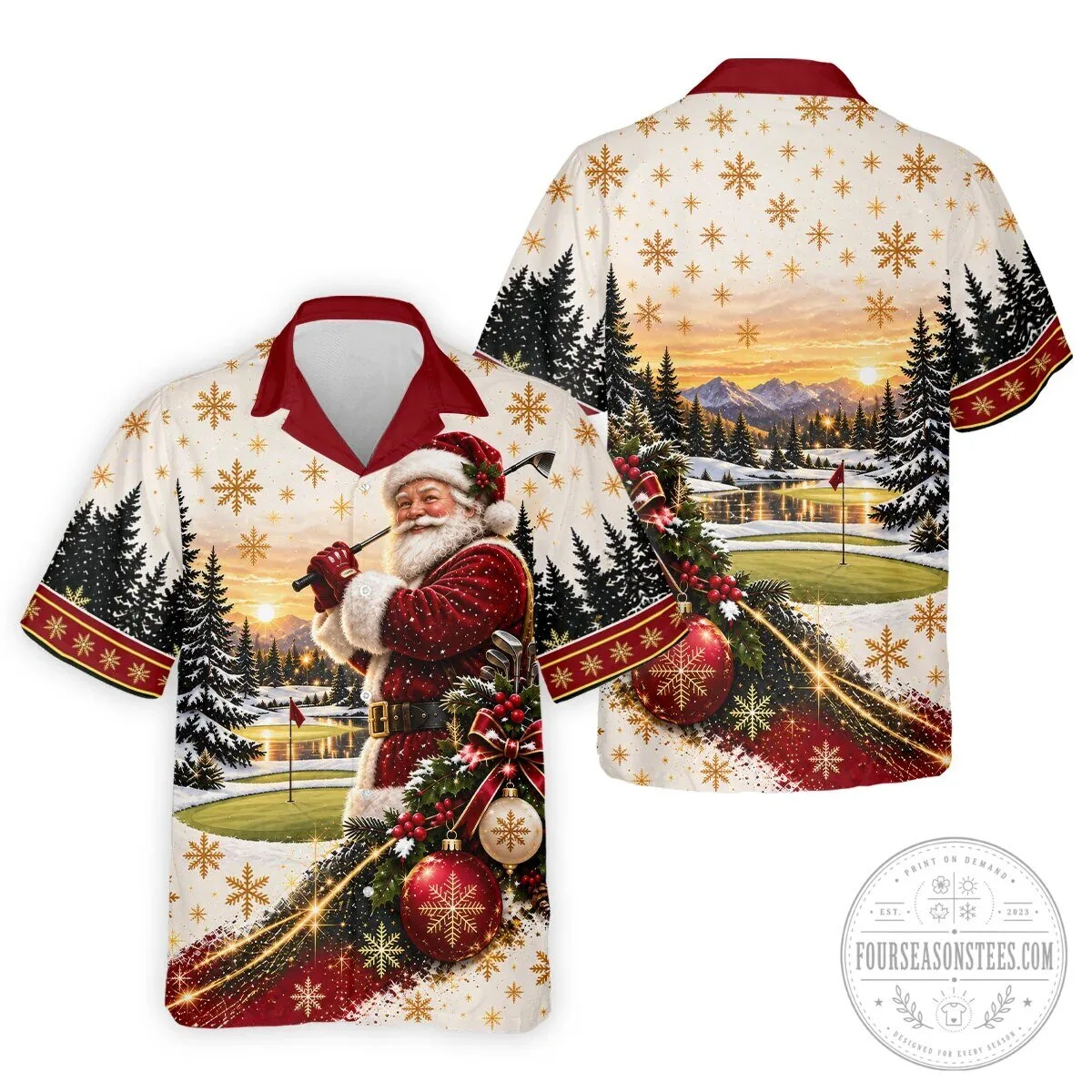 Vintage Santa Claus Christmas Golfing Landscape Polo Shirt 18 Vintage Santa Claus Christmas Golfing Landscape Polo Shirt