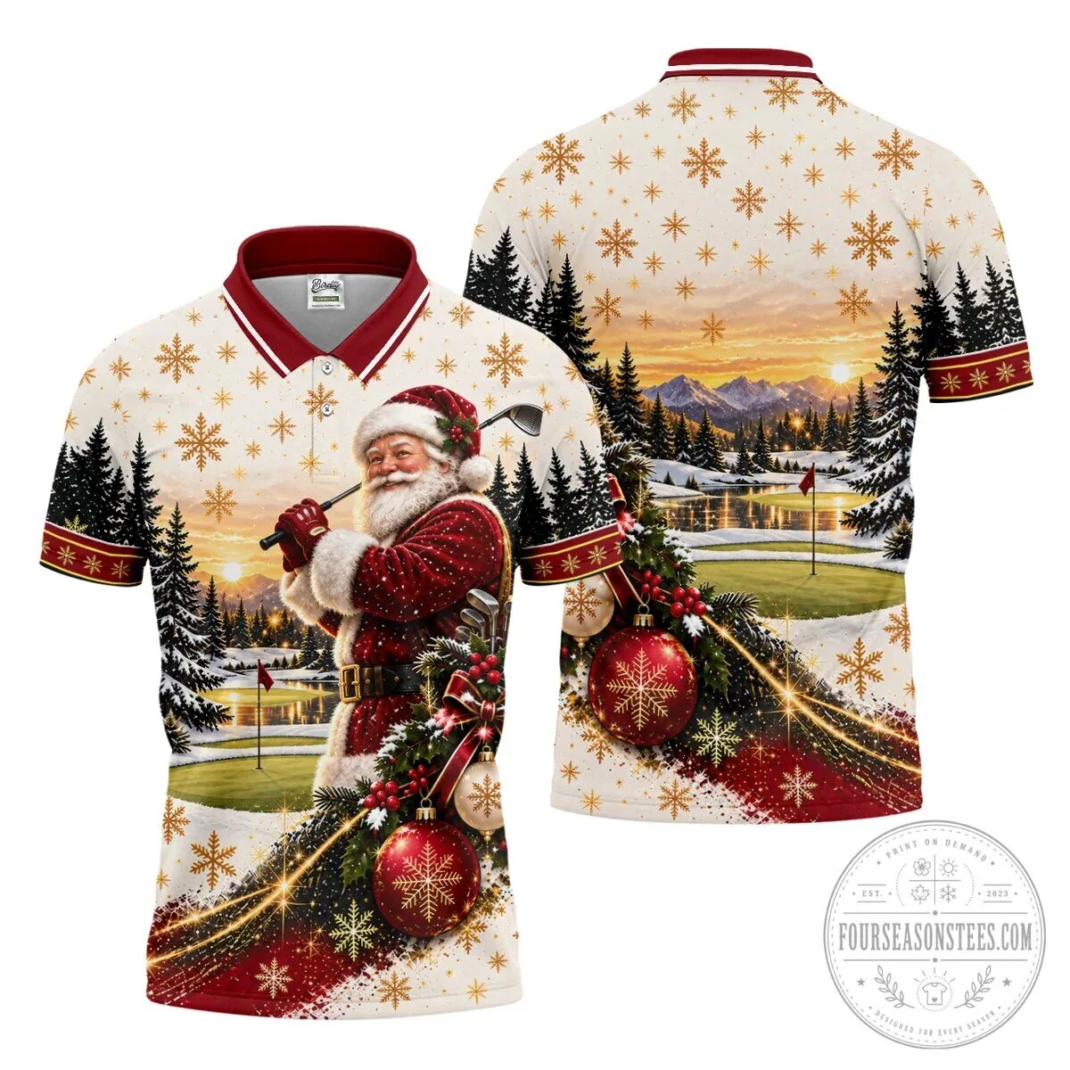 Vintage Santa Claus Christmas Golfing Landscape Polo Shirt 20 Vintage Santa Claus Christmas Golfing Landscape Polo Shirt