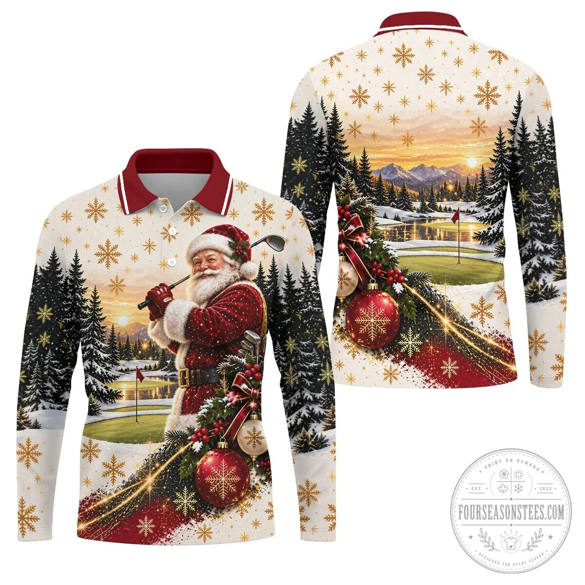 Vintage Santa Claus Christmas Golfing Landscape Polo Shirt 22 Vintage Santa Claus Christmas Golfing Landscape Polo Shirt
