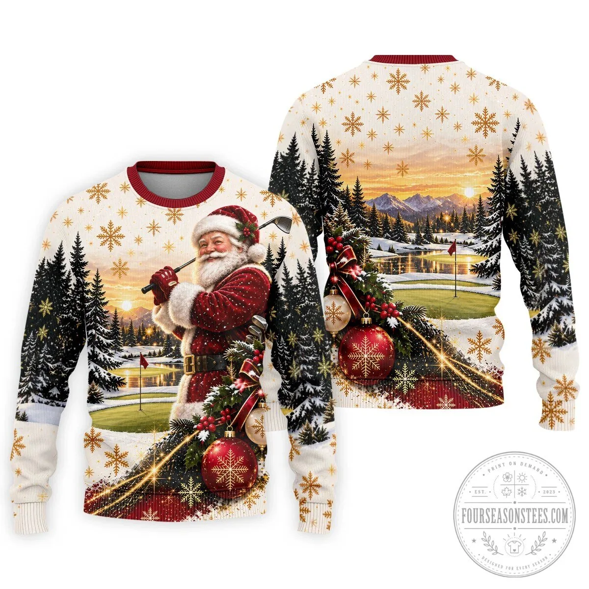 Vintage Santa Claus Christmas Golfing Landscape Polo Shirt 23 Vintage Santa Claus Christmas Golfing Landscape Polo Shirt