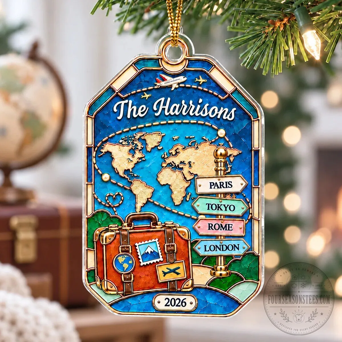 Personalized Family World Map Travel Destinations Christmas Tree Ornament
