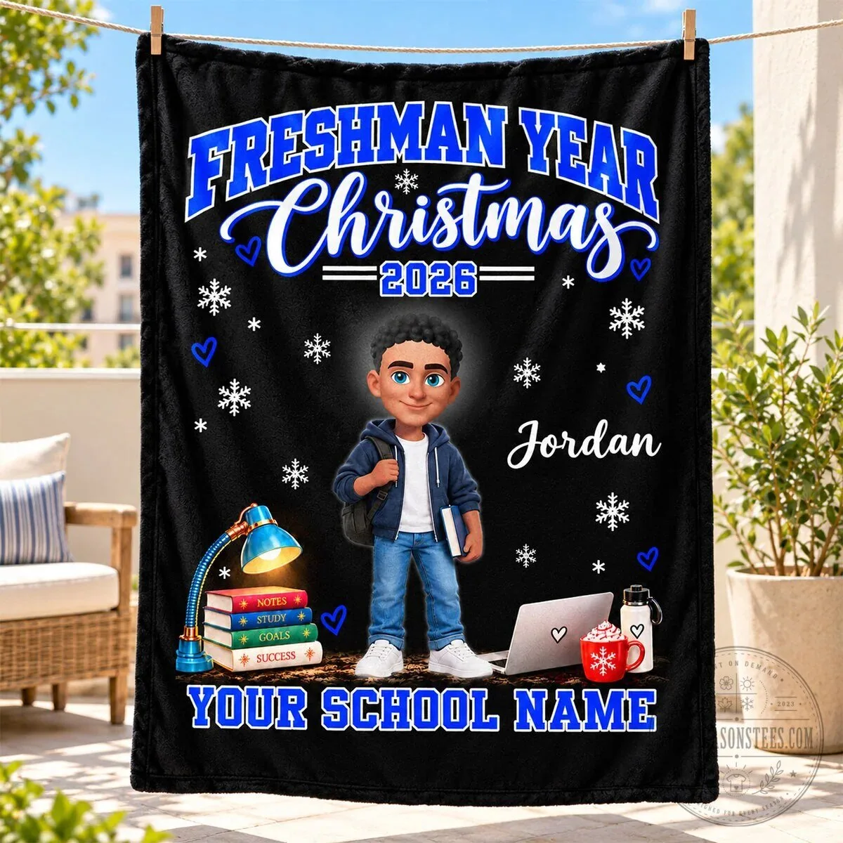 Freshman Year Christmas 2026 Personalized College Student Fleece Blanket