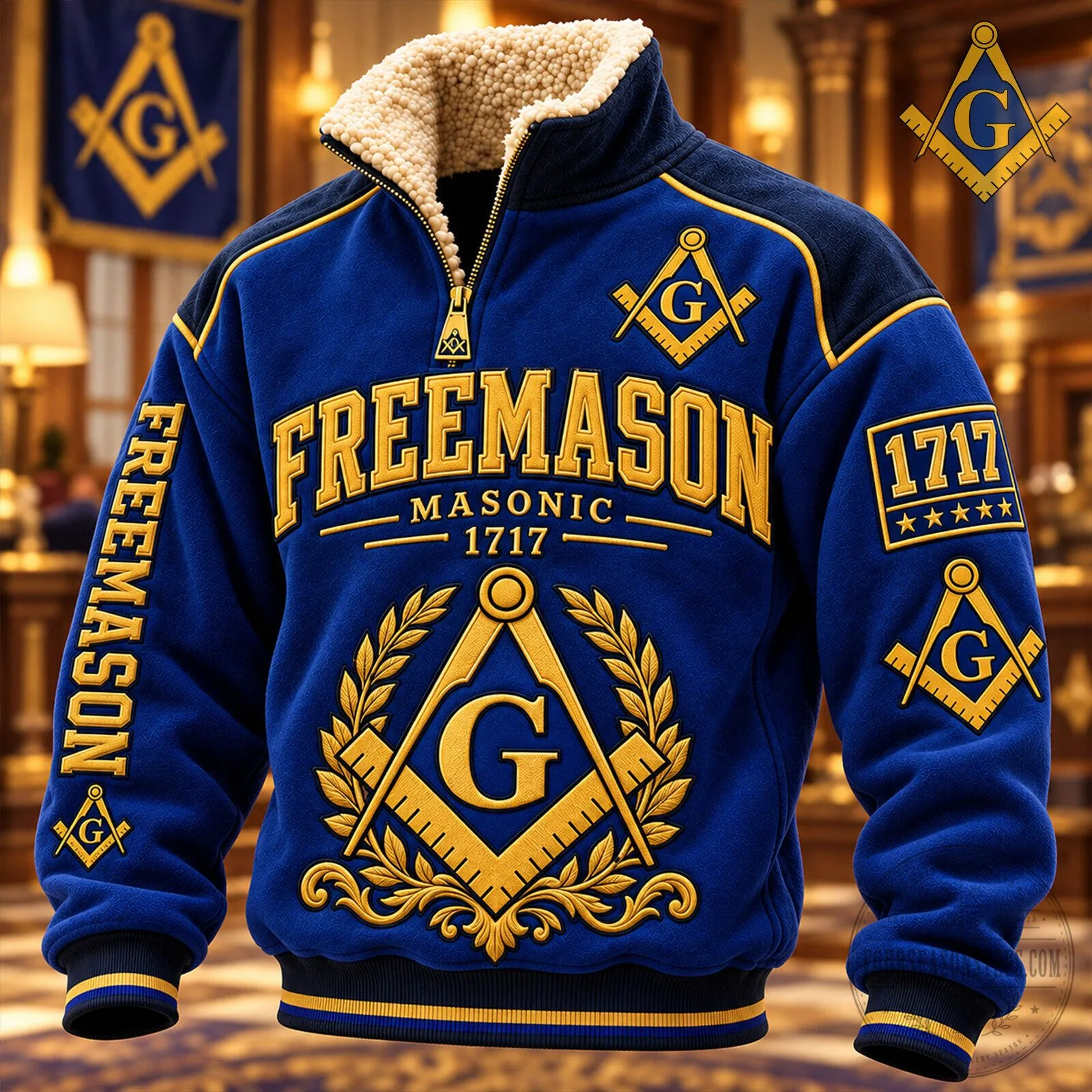 Freemason Masonic 1717 Sherpa Collar Quarter-Zip Pullover Sweatshirt