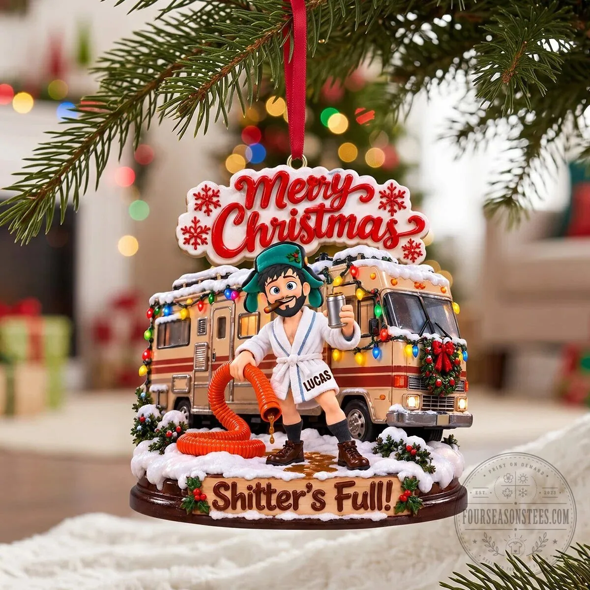 Christmas Vacation Cousin Eddie RV "Shitter's Full" Personalized Christmas Ornament