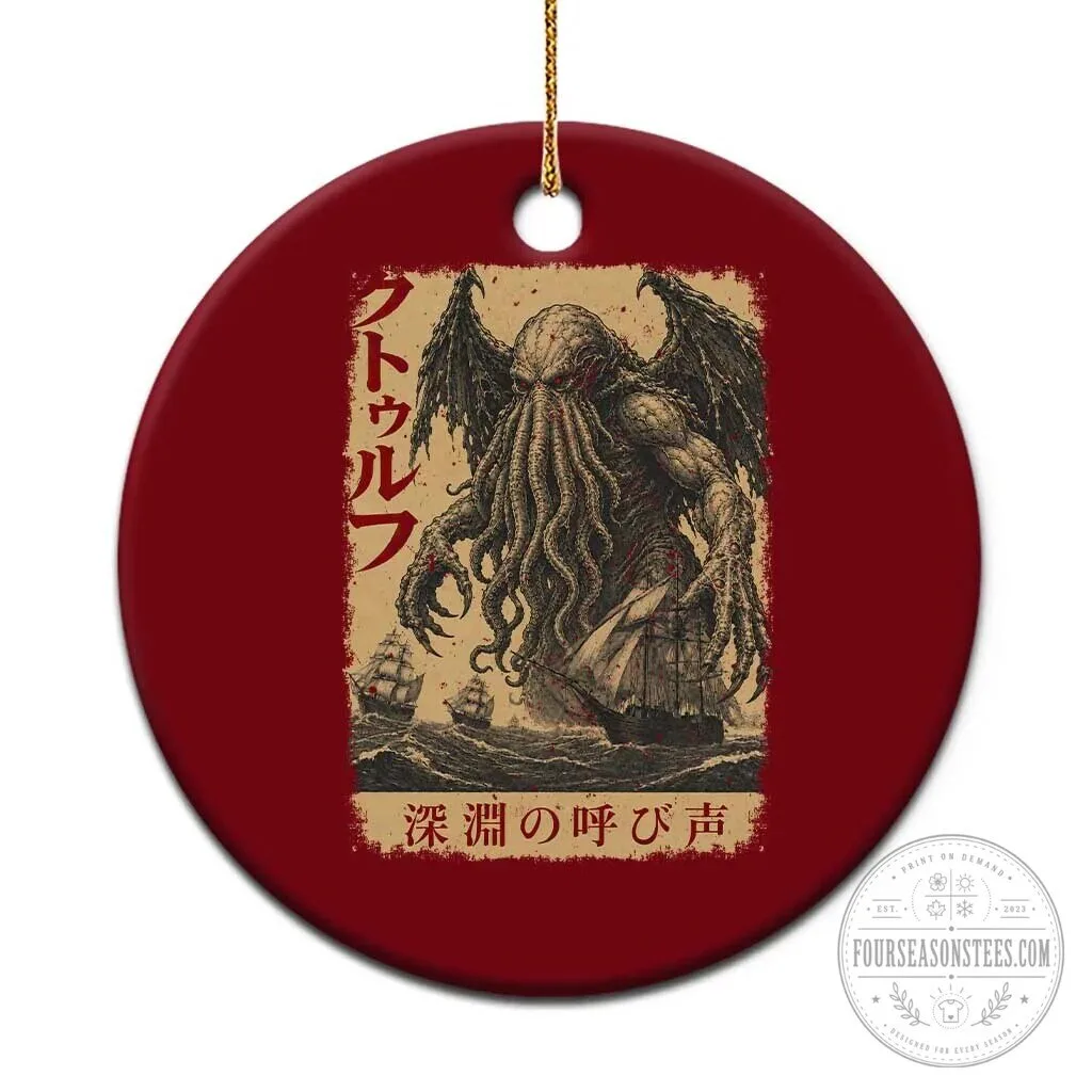 Cthulhu Japanese Ukiyoe Monster Dark Fantasy Round Ceramic Christmas Ornament