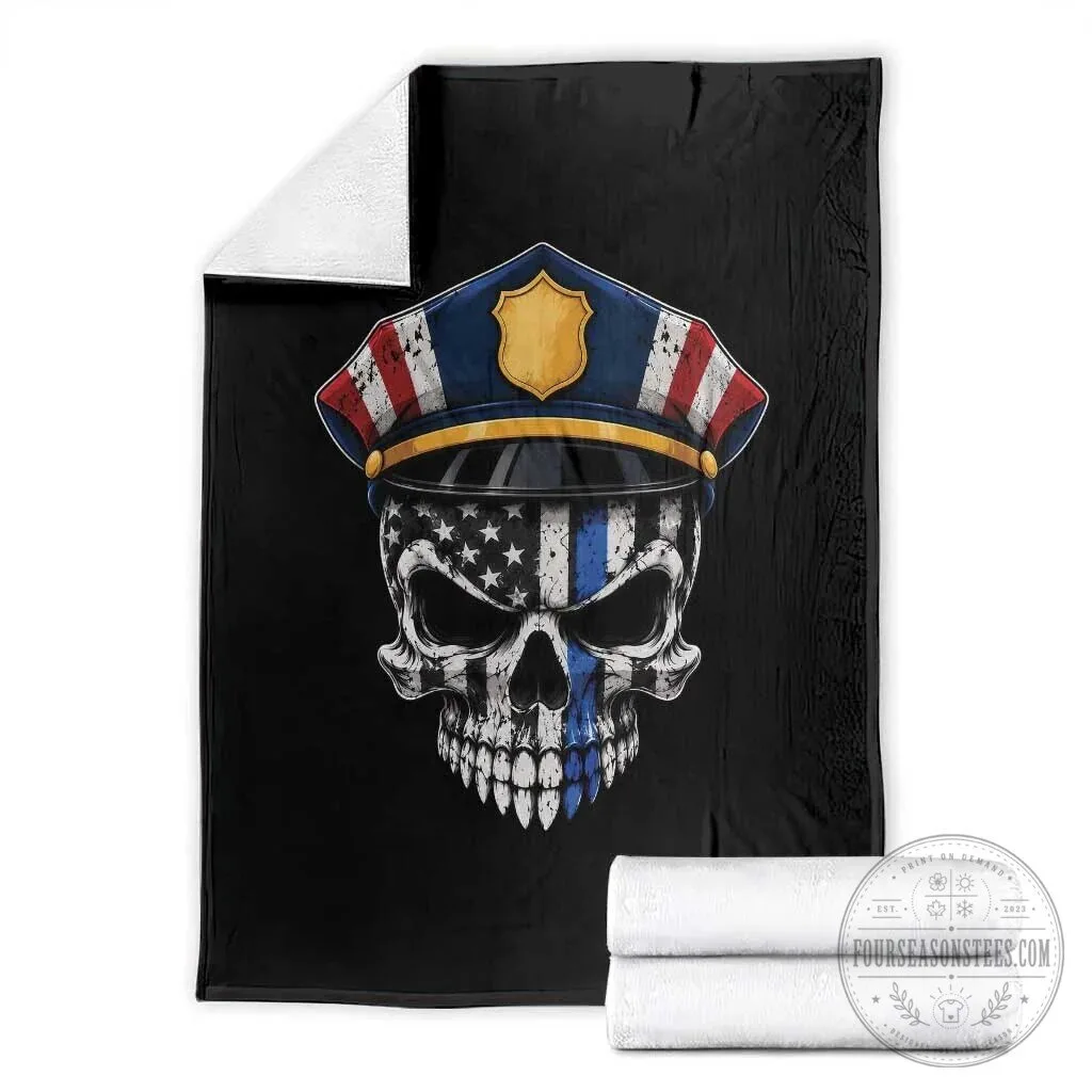 Rustic Bear Winter Cabin Quilted Bedding Set 7 Patriotic Police Skull US Flag First Responder Pride Blanket