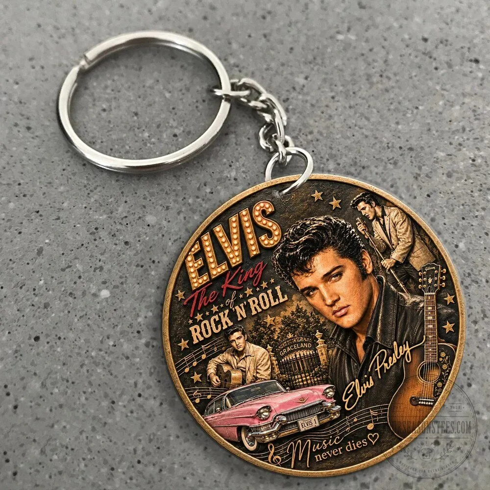 Elvis Presley The King of Rock and Roll Graceland Music Never Dies Keychain