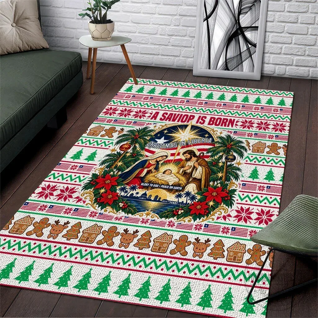 Liberia Jesus Christmas Nativity Scene Patriotic Religious Area Rug