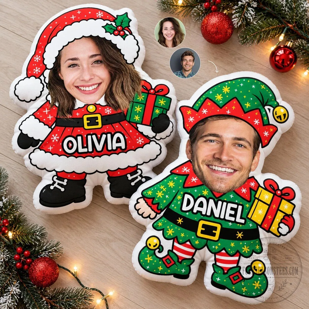 Personalized Christmas Elf Photo Character Shaped Pillow Custom Holiday Gift