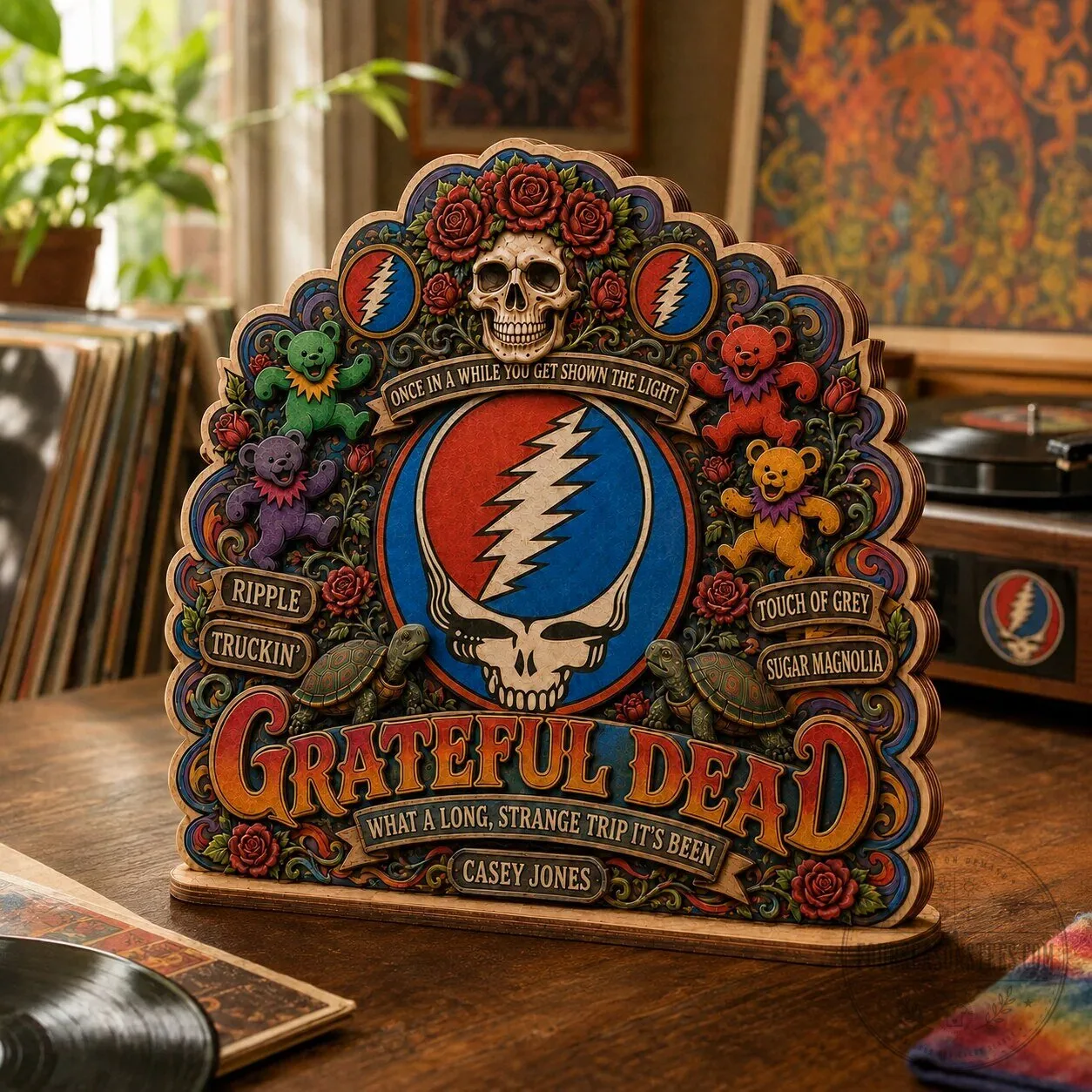 Grateful Dead Steal Your Face Skull and Dancing Bears Wooden Plaque Decor 8 Grateful Dead Steal Your Face Skull and Dancing Bears Wooden Plaque Decor