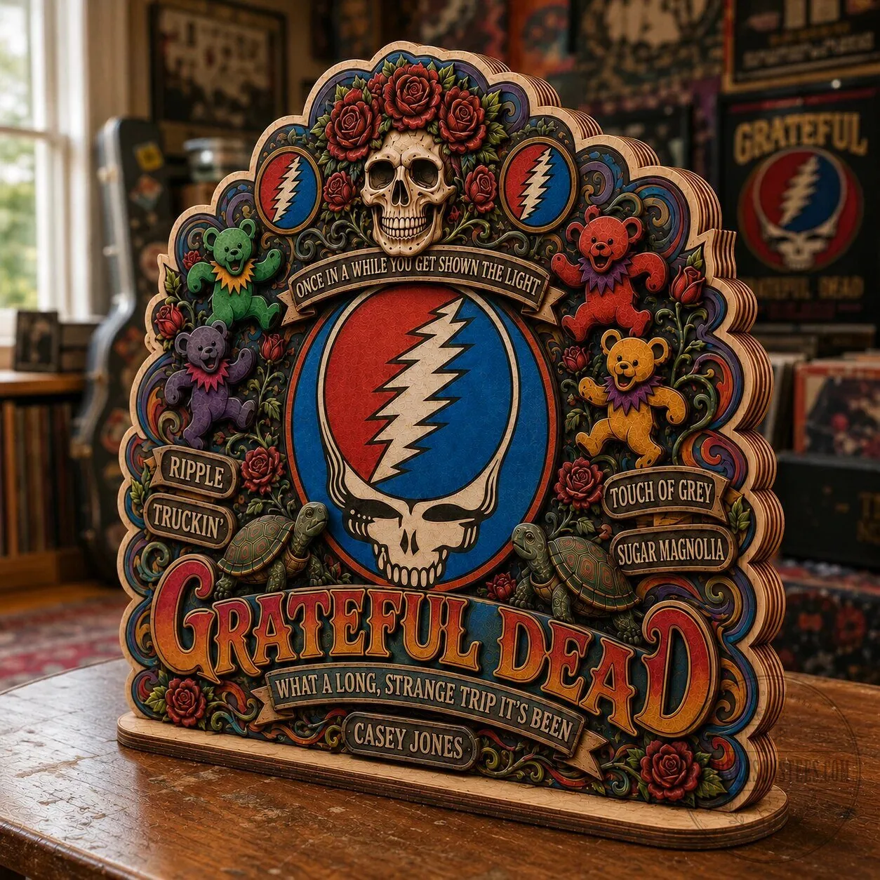 Grateful Dead Steal Your Face Skull and Dancing Bears Wooden Plaque Decor 9 Grateful Dead Steal Your Face Skull and Dancing Bears Wooden Plaque Decor