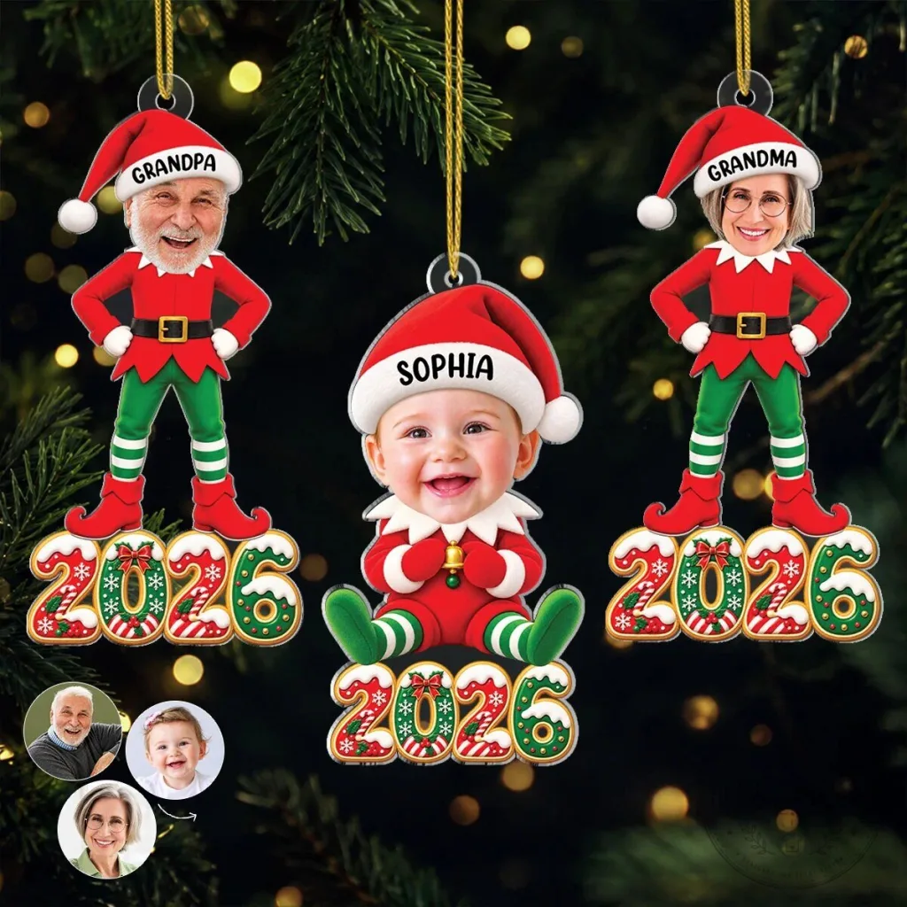 Personalized Christmas Elf Photo Acrylic Ornament Custom Family Holiday Decoration Personalized Christmas Elf Photo Acrylic Ornament Custom Family Holiday Decoration