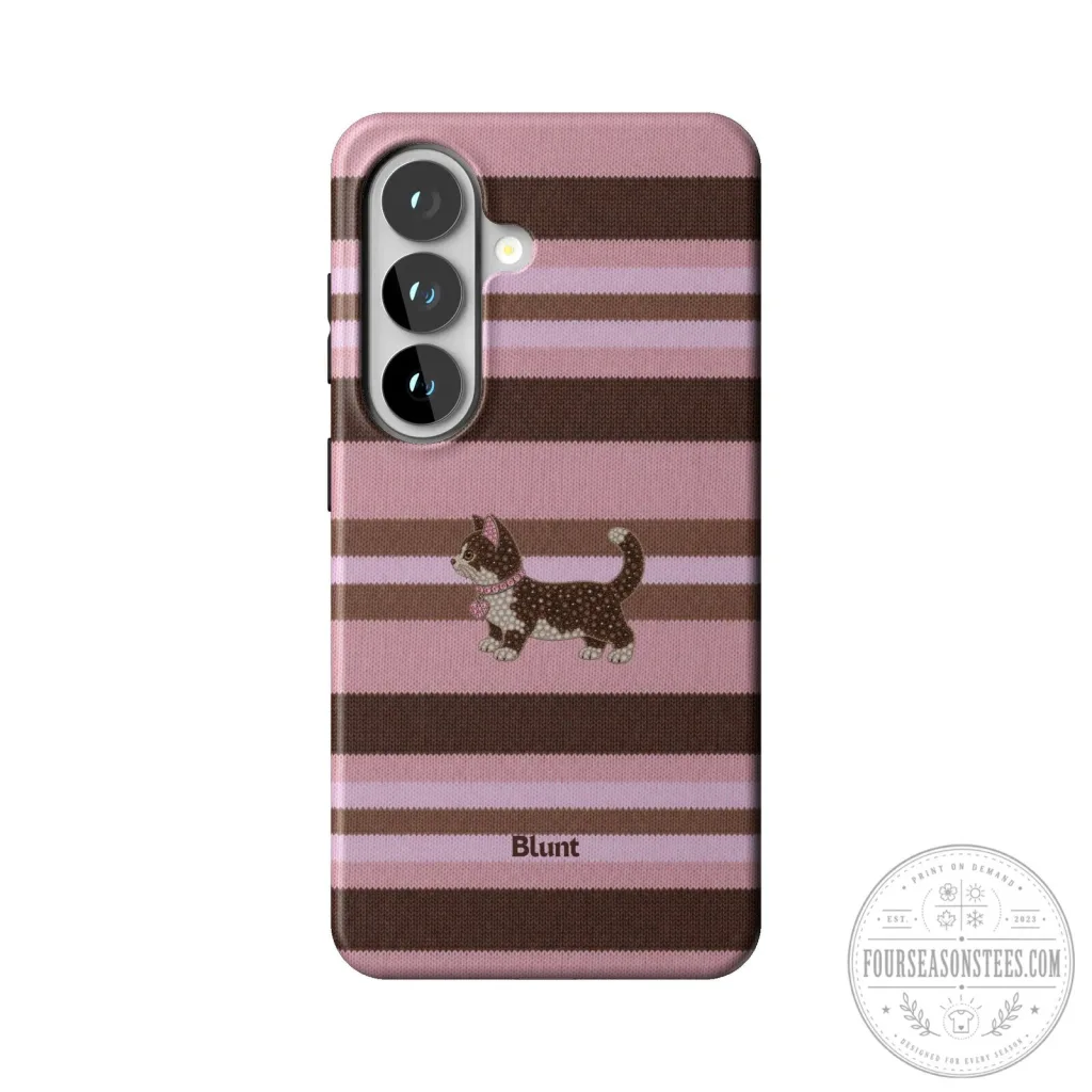 Cute Pink Cocoa Kitsy Cat Striped Pattern Samsung Galaxy Phone Case Cute Pink Cocoa Kitsy Cat Striped Pattern Samsung Galaxy Phone Case