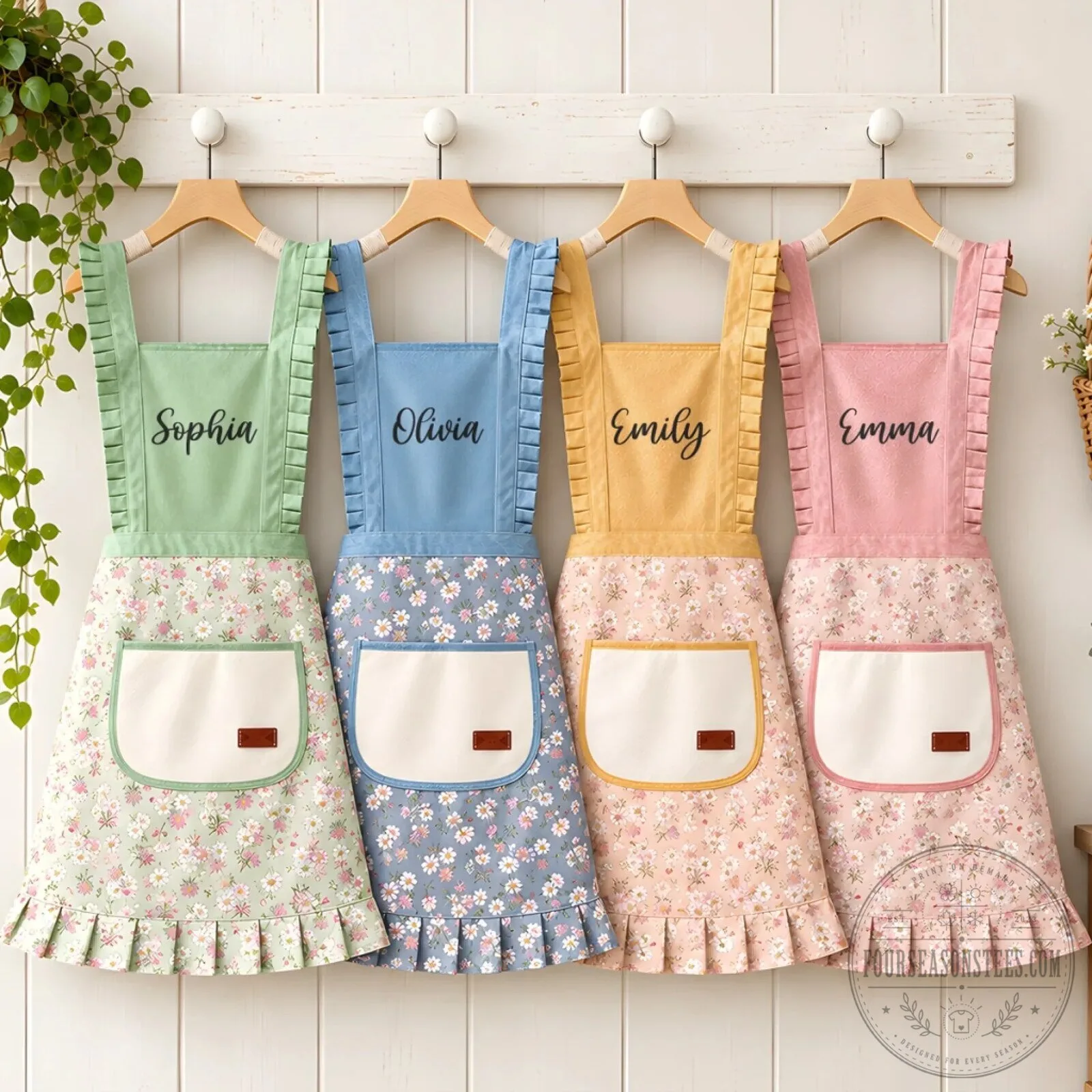 Personalized Floral Ruffle Apron with Custom Name for Women, Gardening Gift