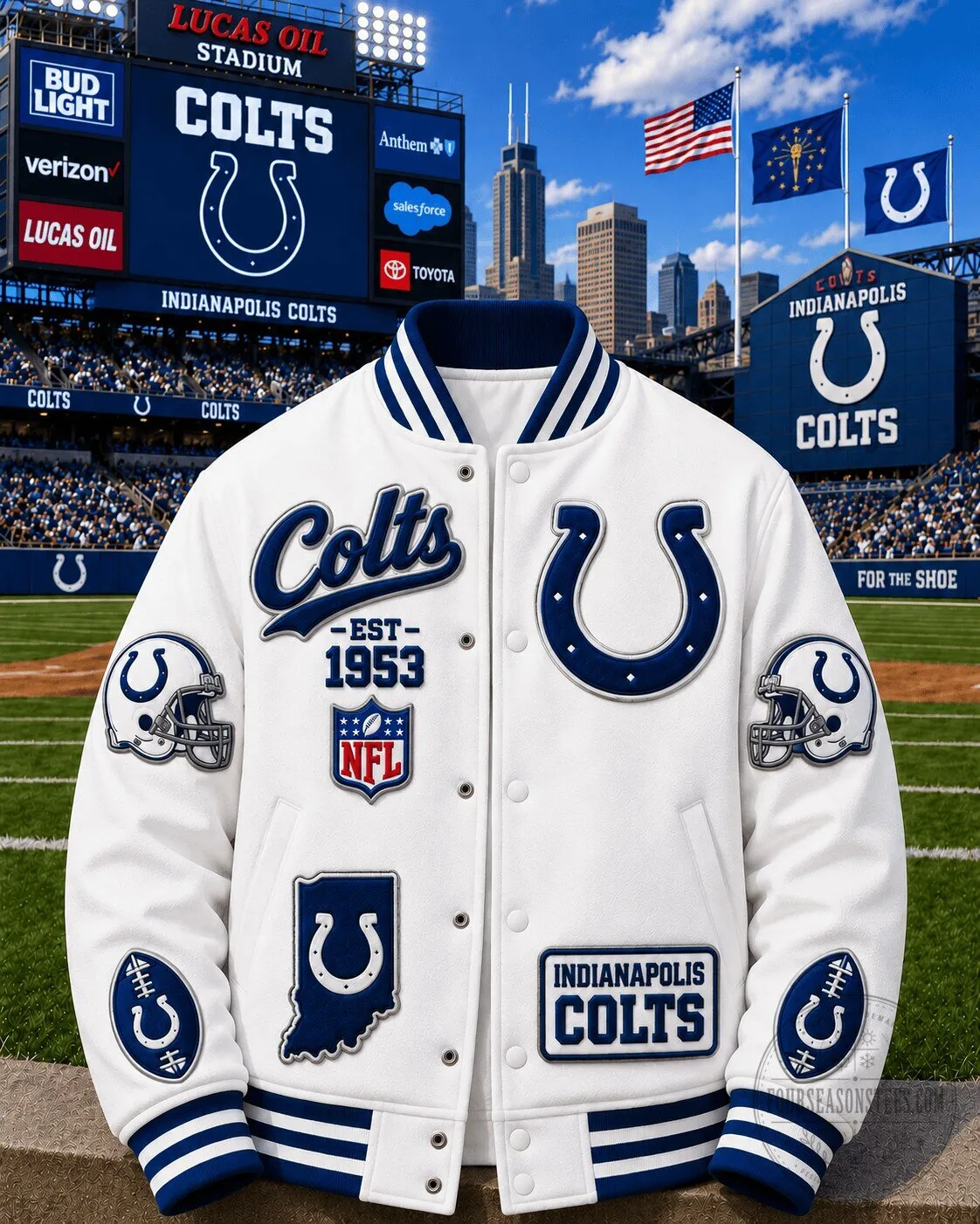 Indianapolis Colts NFL Football Team White Varsity Jacket