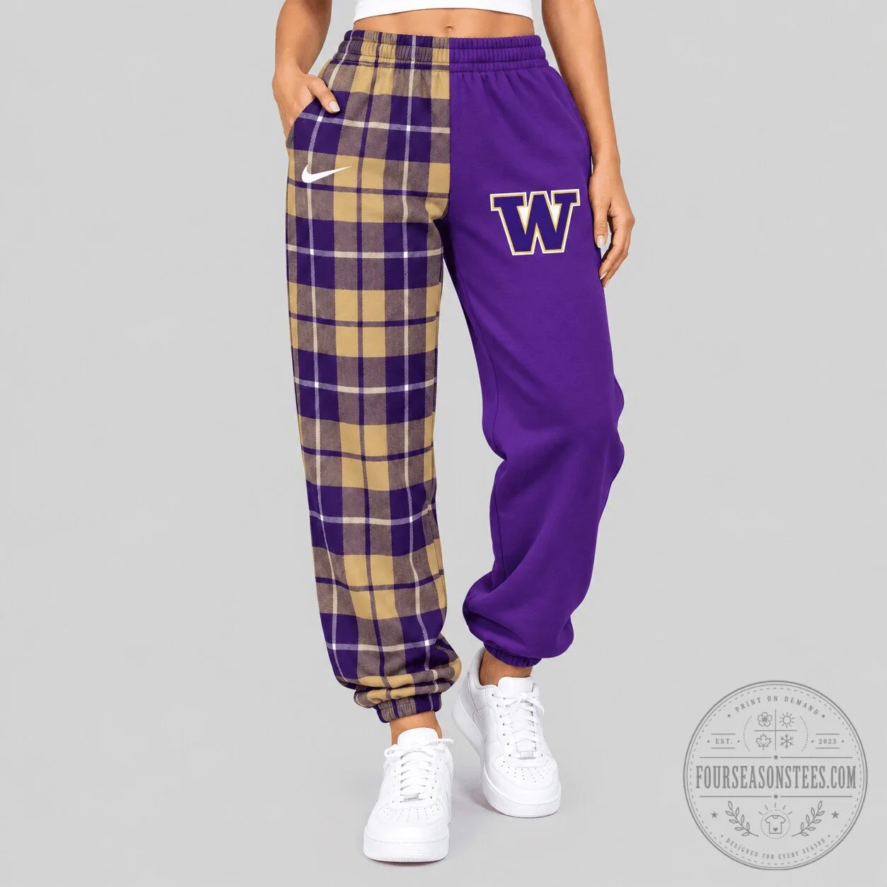 Washington Huskies NCAA Plaid Split Purple Jogger Sweatpants