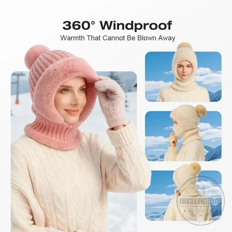 Women's Winter Knitted Beanie Hat and Scarf Set with Plush Lining 19 Women