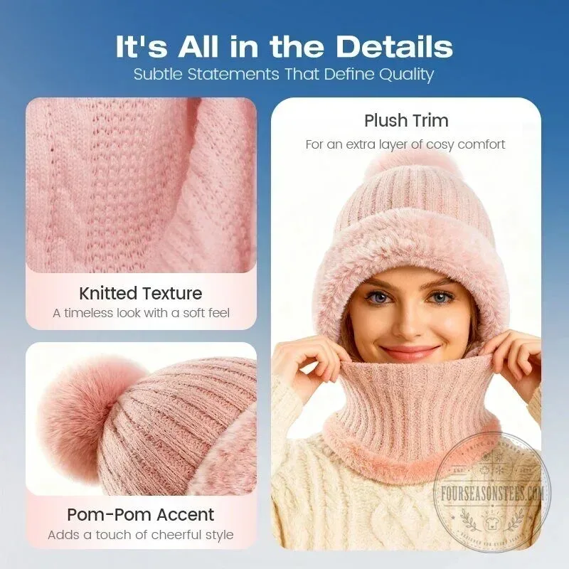 Women's Winter Knitted Beanie Hat and Scarf Set with Plush Lining 22 Women