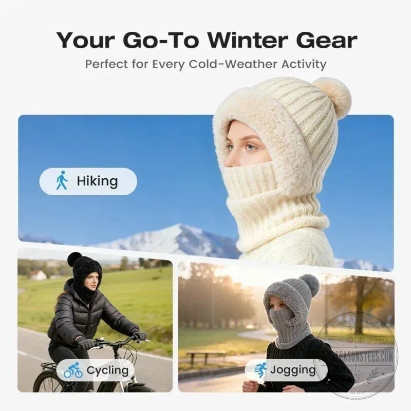 Women's Winter Knitted Beanie Hat and Scarf Set with Plush Lining 23 Women