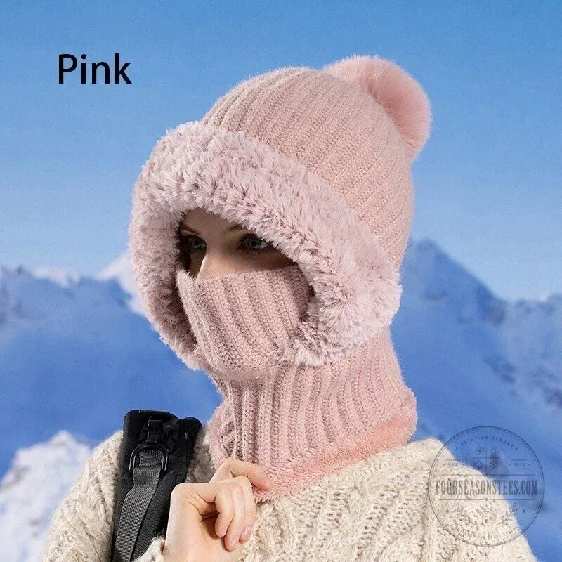 Women's Winter Knitted Beanie Hat and Scarf Set with Plush Lining 26 Women