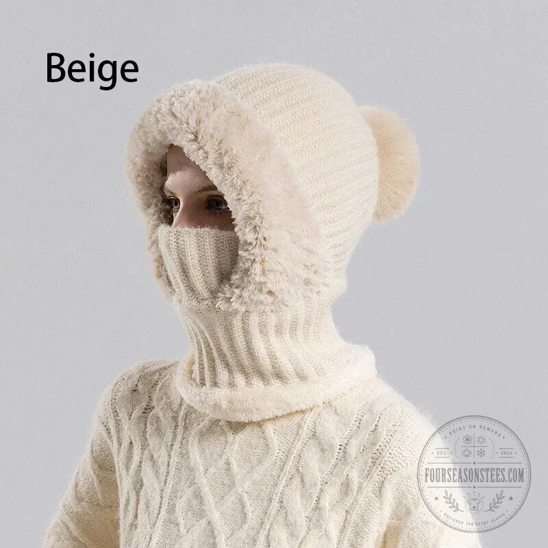 Women's Winter Knitted Beanie Hat and Scarf Set with Plush Lining 28 Women