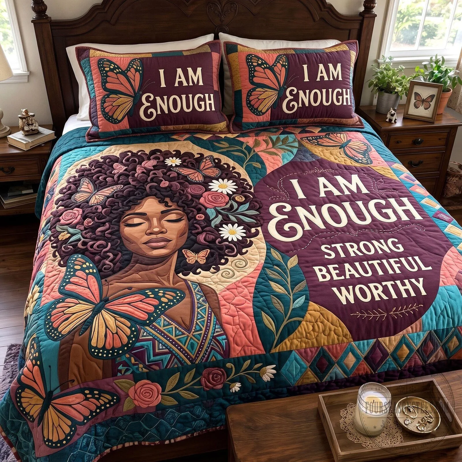 Melanin Queen I Am Enough Strong Beautiful Worthy Quilted Bedding Set 9 Melanin Queen I Am Enough Strong Beautiful Worthy Quilted Bedding Set