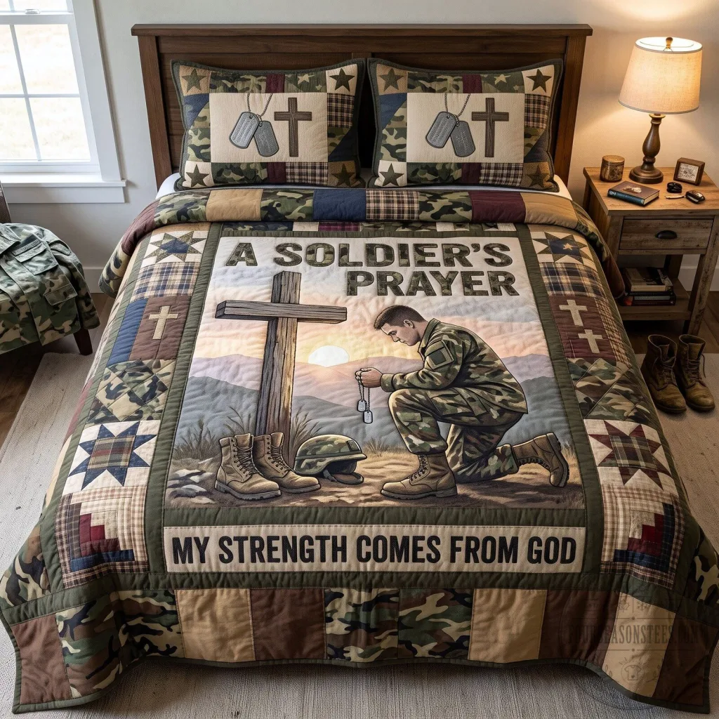 Christian Veteran Soldier's Prayer My Strength Comes From God Quilted Bedding Set Christian Veteran Soldier's Prayer My Strength Comes From God Quilted Bedding Set