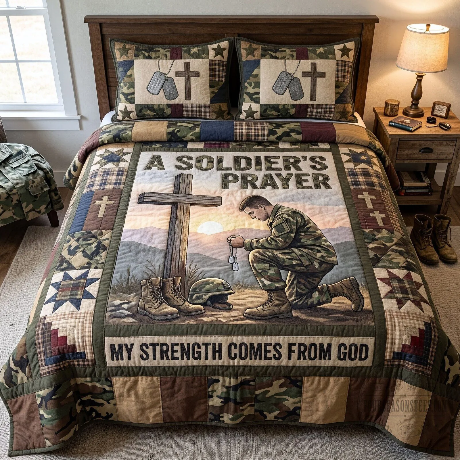 Christian Veteran Soldier's Prayer My Strength Comes From God Quilted Bedding Set 5 Christian Veteran Soldier's Prayer My Strength Comes From God Quilted Bedding Set