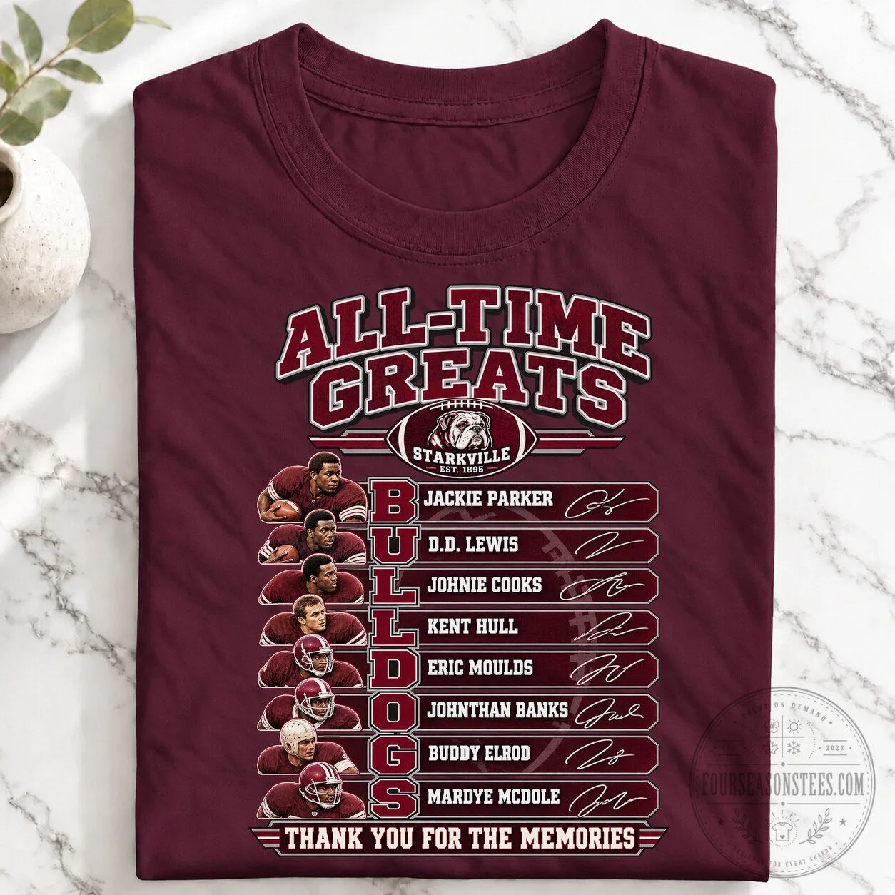 Mississippi State Bulldogs All-Time Greats Football Legends Commemorative T-Shirt