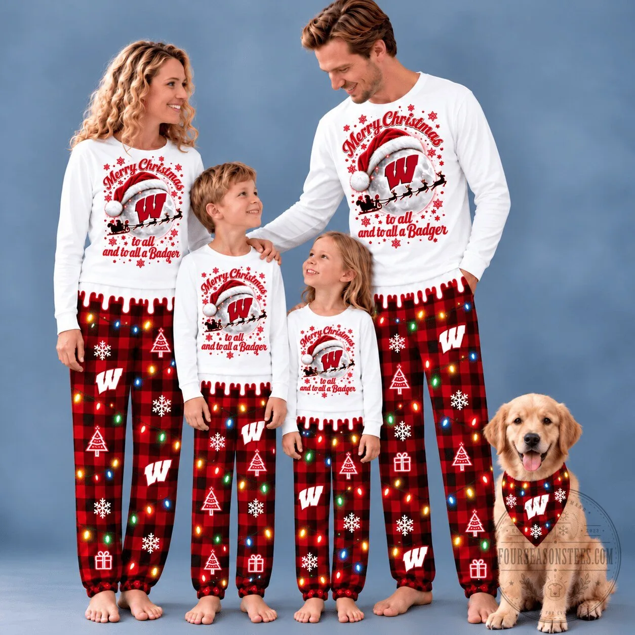 Wisconsin Badgers Football Merry Christmas Family Matching Pajamas Set
