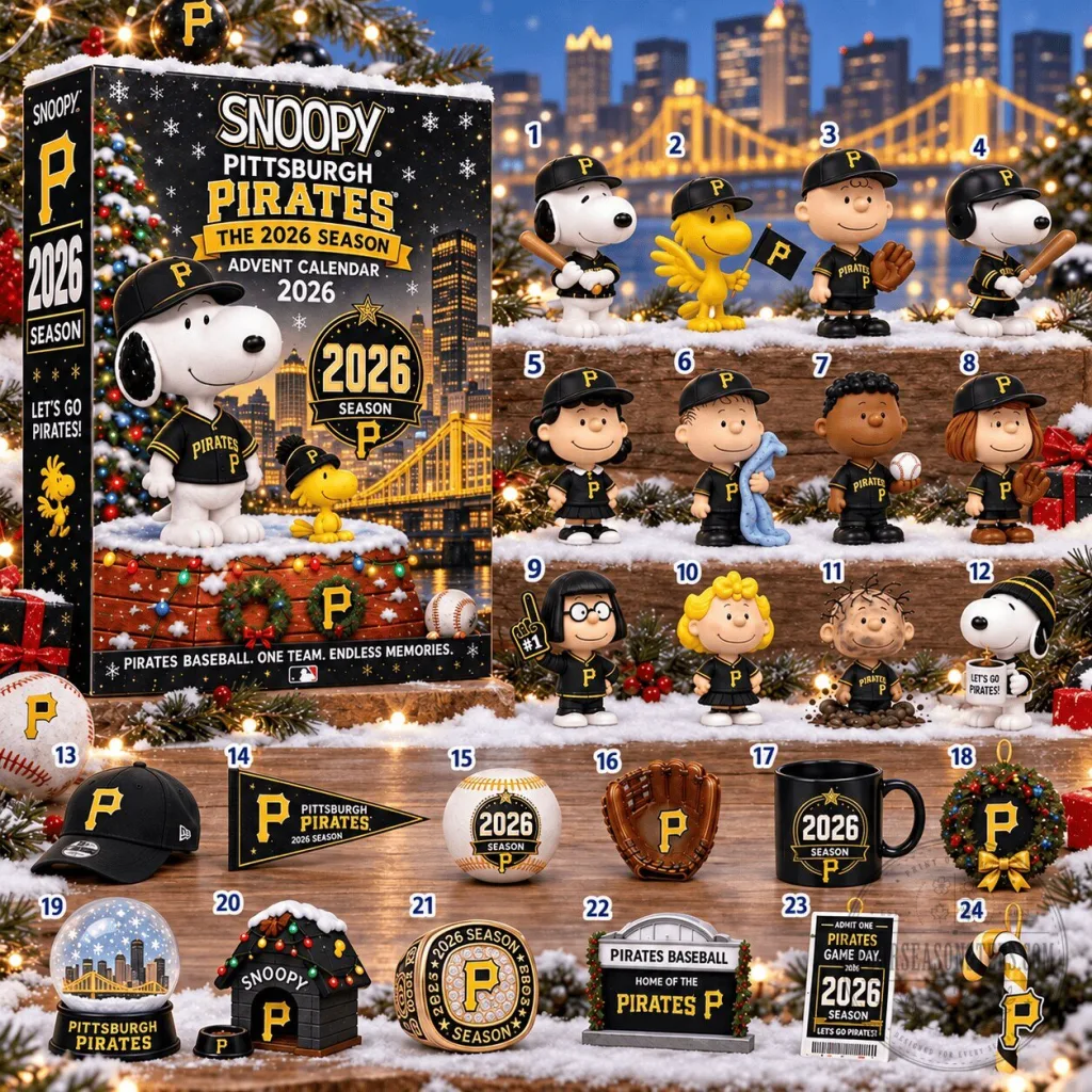 Pittsburgh Pirates Snoopy 2026 Season Baseball Advent Calendar with Figurines 2D Pittsburgh Pirates Snoopy 2026 Season Baseball Advent Calendar with Figurines 2D