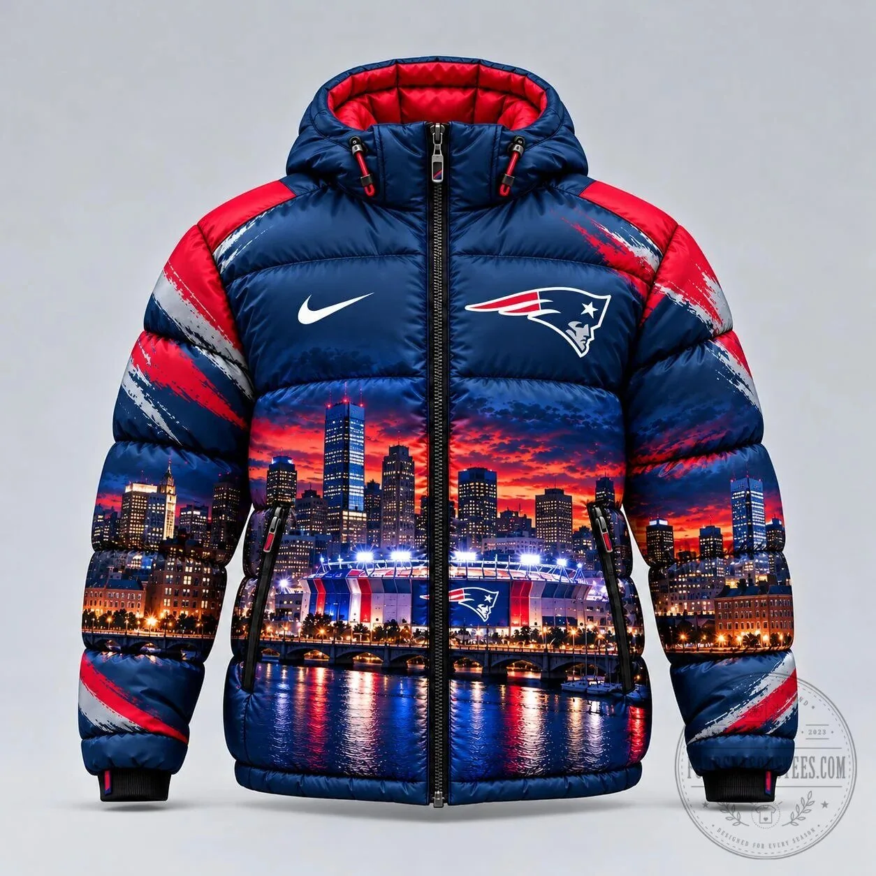 New England Patriots Gillette Stadium Skyline Puffer Jacket